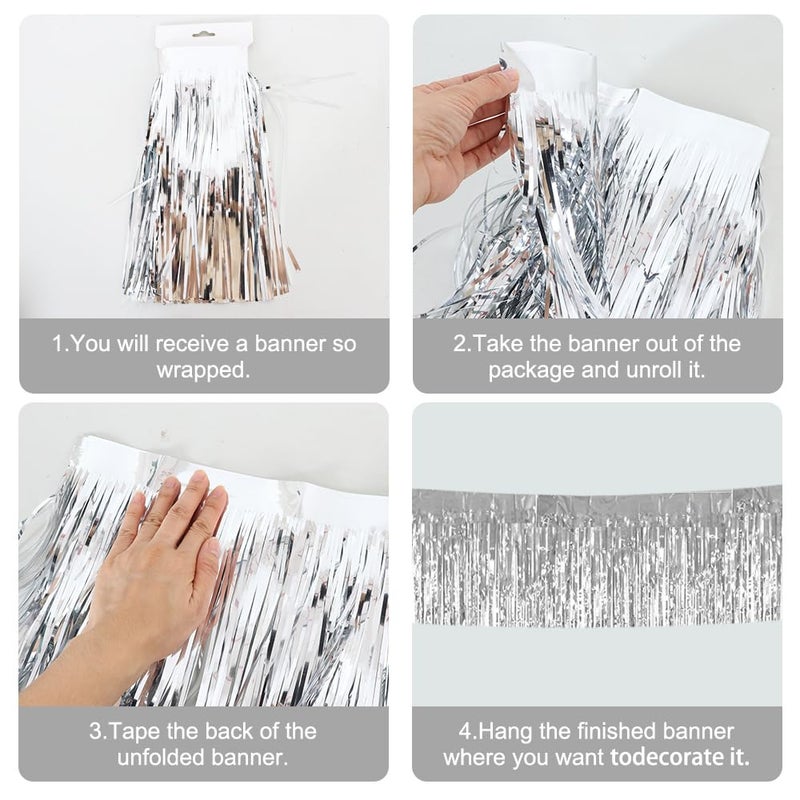BEISHIDA 3 Packs 30 Feet Metallic Foil Fringe Garland Tinsel Streamersï¼ŒShiny Silver Wall Hanging Tinsel Fringe Banners for Wedding Birthday Party Decoration Halloween Christmas New Year - Image 3